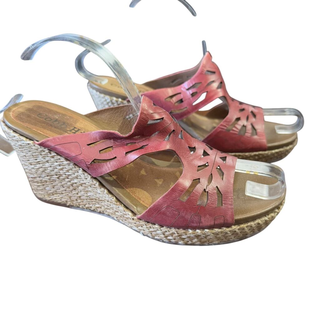 Cobb Hill New Balance Womens Red Leather Platform Wedge Sandals Slides Shoes 7